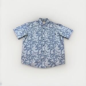 Huk Fishing Kona Short Sleeve Button Shirt Mens Large Blue Performance Outdoor